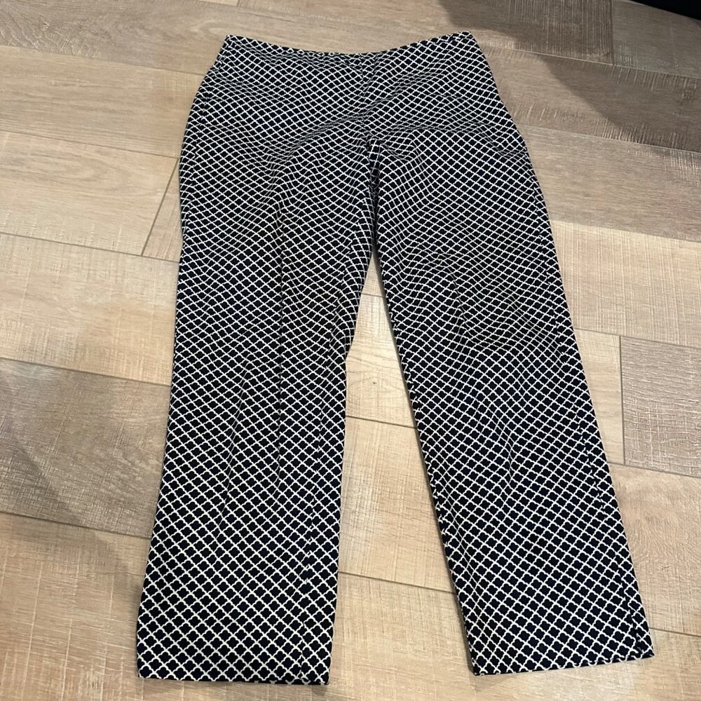 Talbots Black & White Cropped Wide-Leg Patterned Pants